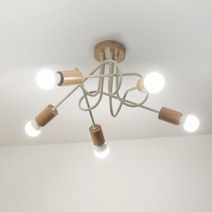 Plafonski luster OXFORD 5xE27/15W/230V borovina/krem