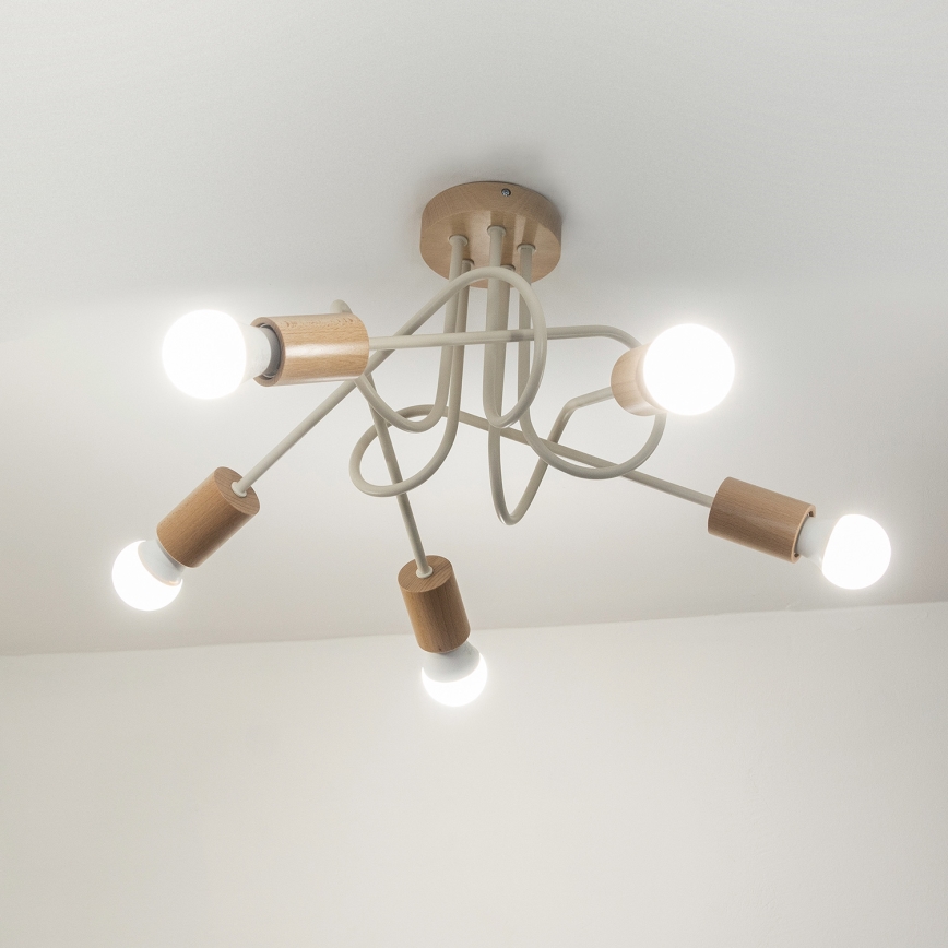 Plafonski luster OXFORD 5xE27/15W/230V borovina/krem