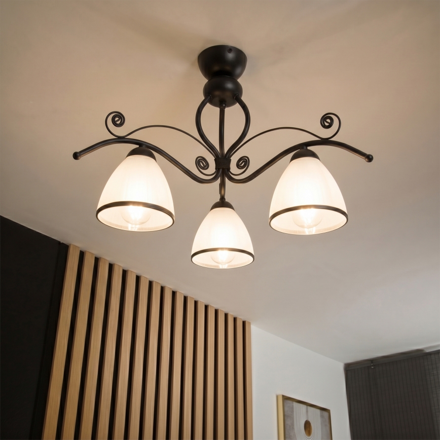 Plafonski luster RETRO 3xE27/60W/230V crni/beli