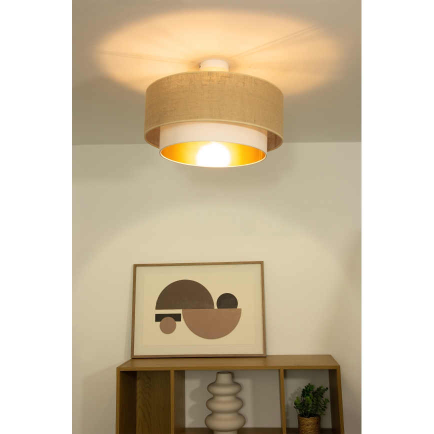 Plafonski luster SARTA 1xE27/60W/230V, prečnika 45 cm, bela/juta