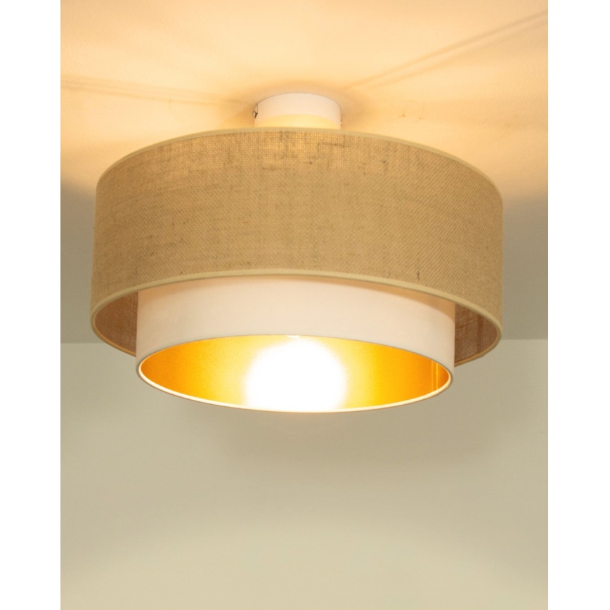 Plafonski luster SARTA 1xE27/60W/230V, prečnika 45 cm, bela/juta