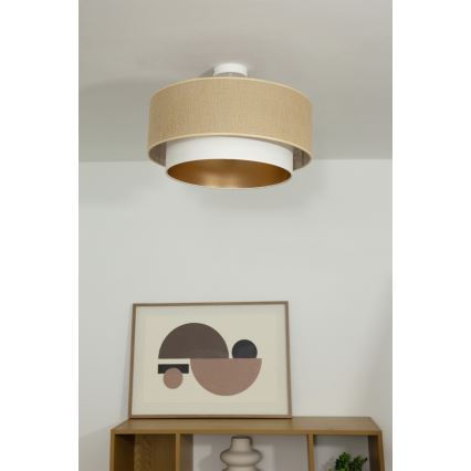 Plafonski luster SARTA 1xE27/60W/230V, prečnika 45 cm, bela/juta
