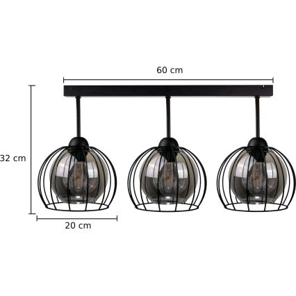 Plafonski luster SOLO BLACK 3xE27/60W/230V