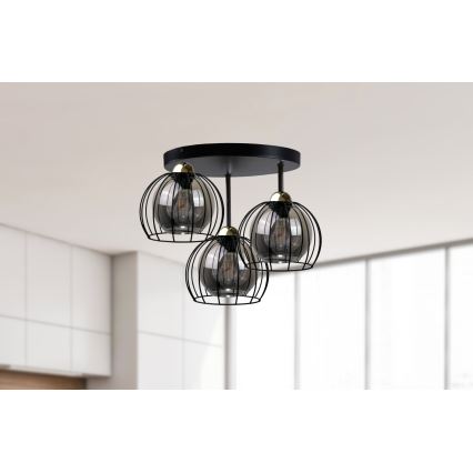 Plafonski luster SOLO BLACK 3xE27/60W/230V prečnik 30 cm crna/zlatna