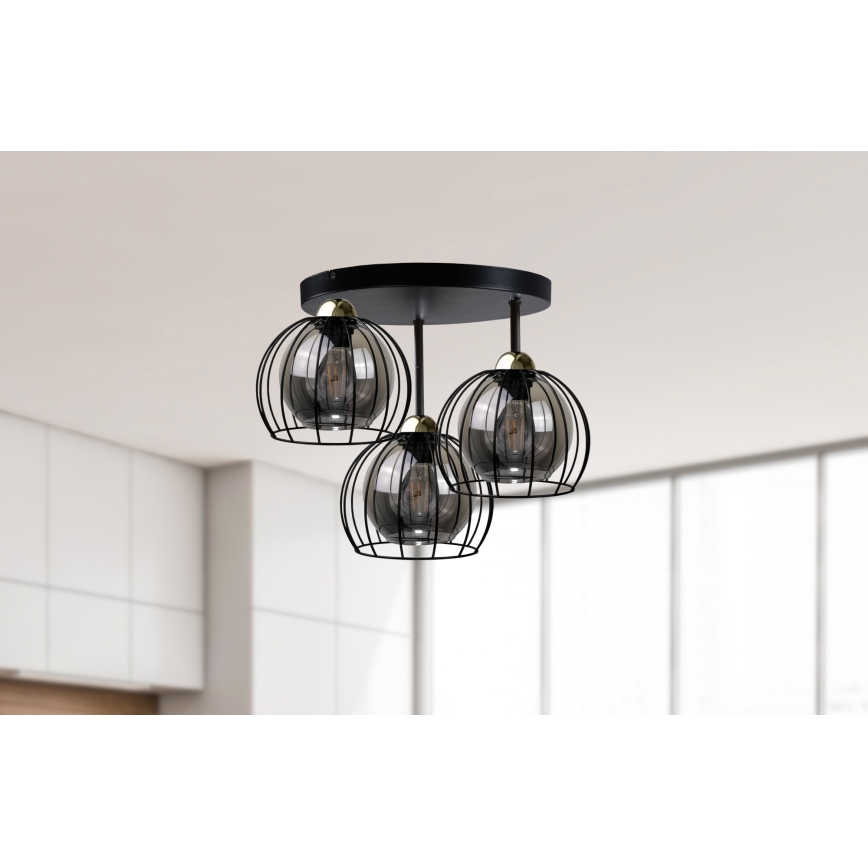 Plafonski luster SOLO BLACK 3xE27/60W/230V prečnik 30 cm crna/zlatna