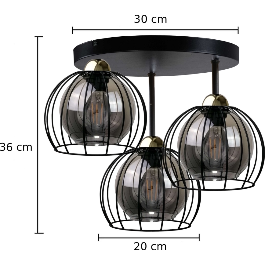 Plafonski luster SOLO BLACK 3xE27/60W/230V prečnik 30 cm crna/zlatna