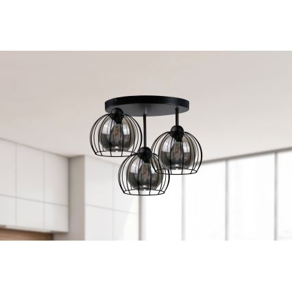 Plafonski luster SOLO BLACK 3xE27/60W/230V crna/dimljeno prečnik 30 cm