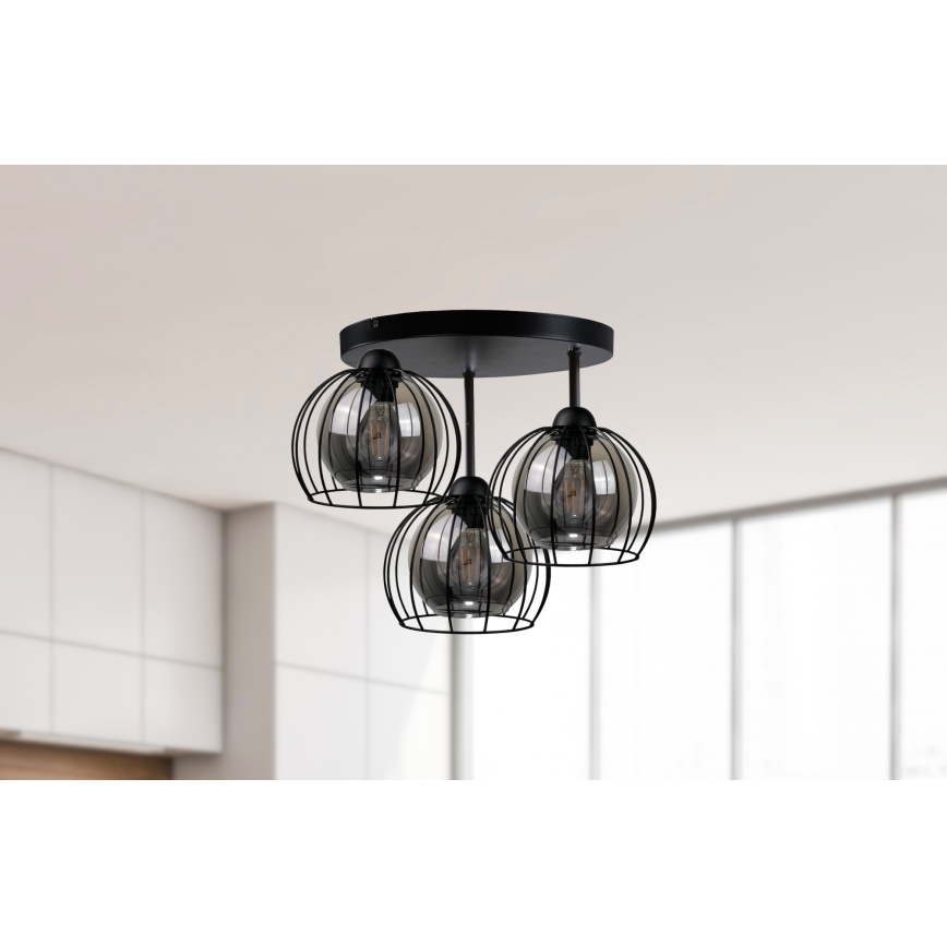 Plafonski luster SOLO BLACK 3xE27/60W/230V crna/dimljeno prečnik 30 cm
