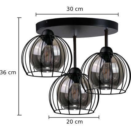 Plafonski luster SOLO BLACK 3xE27/60W/230V crna/dimljeno prečnik 30 cm