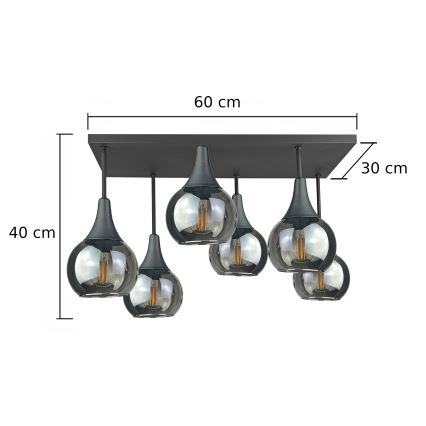 Plafonski luster SOMA 6xE27/60W/230V crna/zadimljena crna