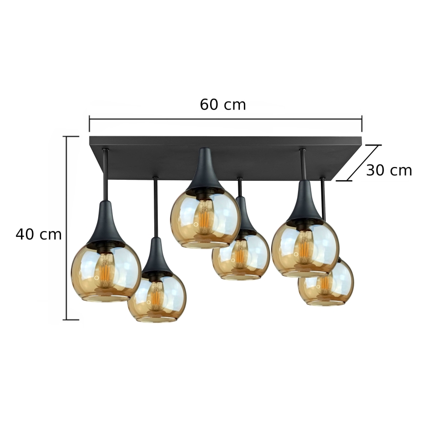 Plafonski luster SOMA 6xE27/60W/230V crna/zadimljeno bež