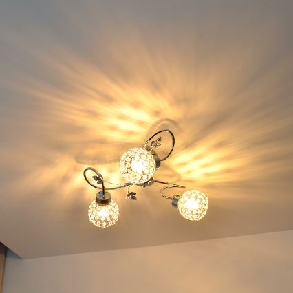 Plafonski luster SOPHIA 3xE27/15W/230V sjajni hrom/providno staklo