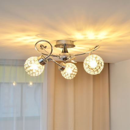 Plafonski luster SOPHIA 3xE27/15W/230V sjajni hrom/providno staklo