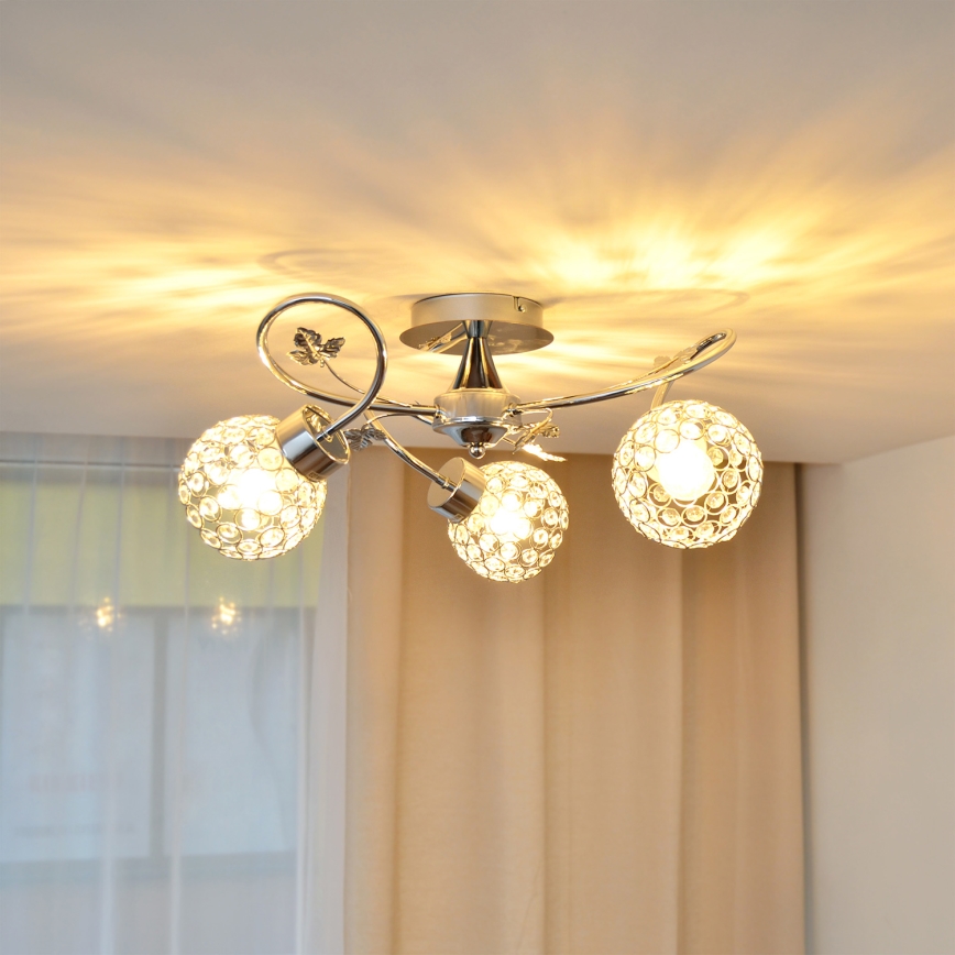Plafonski luster SOPHIA 3xE27/15W/230V sjajni hrom/providno staklo