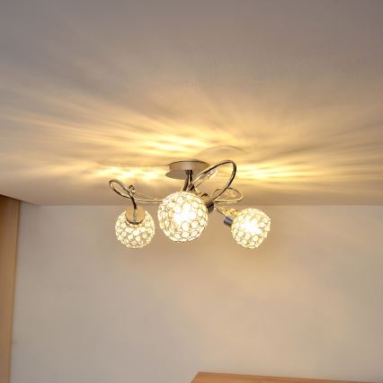Plafonski luster SOPHIA 3xE27/15W/230V sjajni hrom/providno staklo