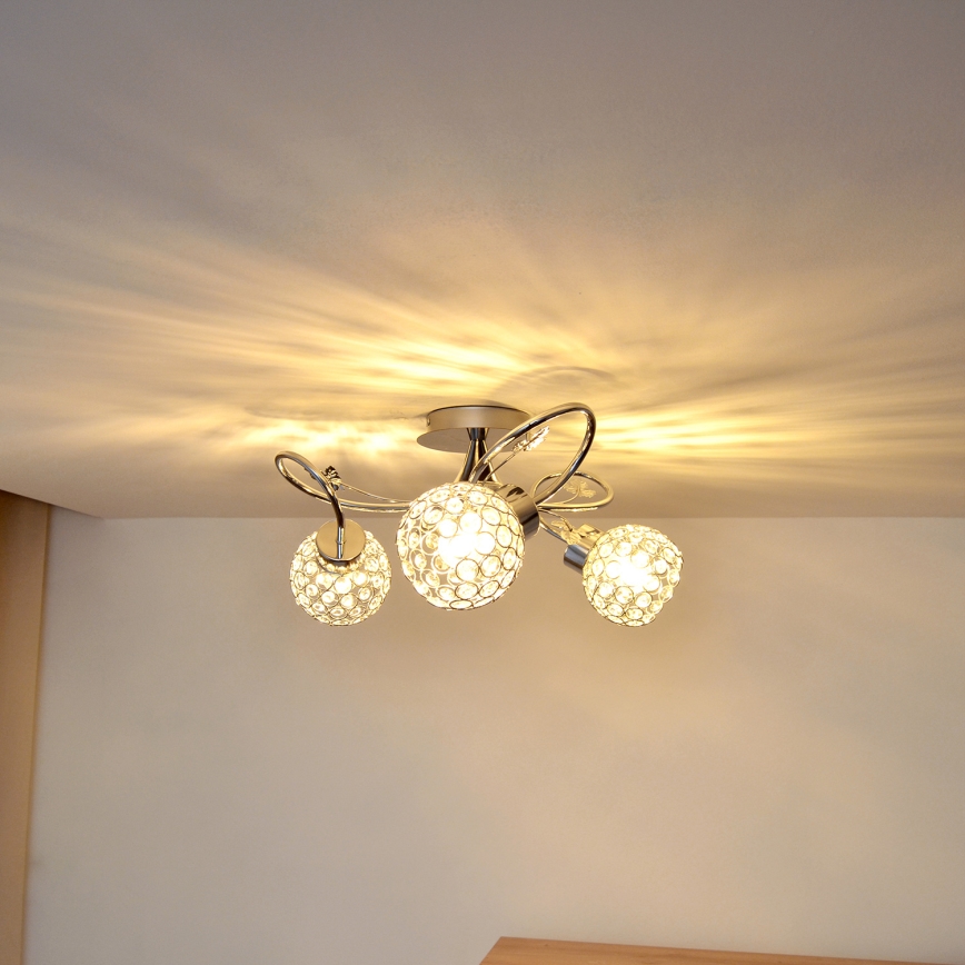 Plafonski luster SOPHIA 3xE27/15W/230V sjajni hrom/providno staklo