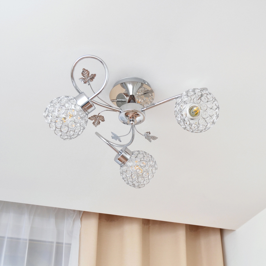 Plafonski luster SOPHIA 3xE27/15W/230V sjajni hrom/providno staklo