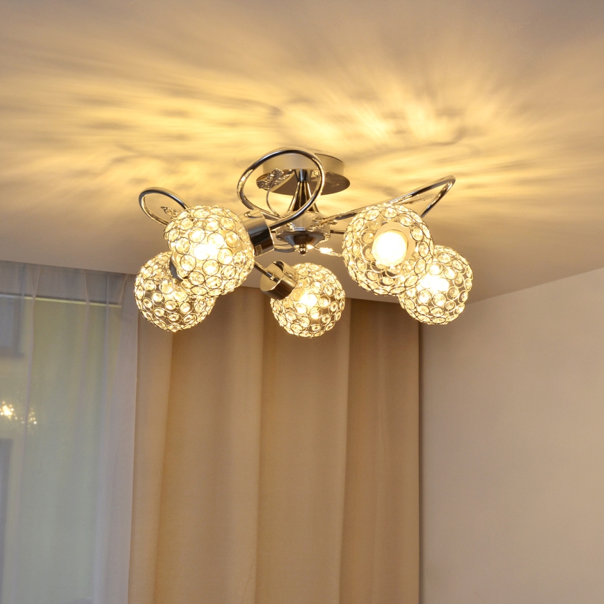Plafonski luster SOPHIA 5xE27/15W/230V sjajni hrom/prozirno staklo