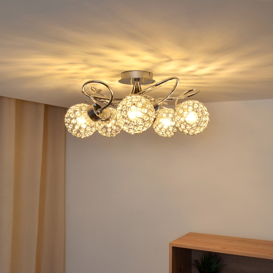 Plafonski luster SOPHIA 5xE27/15W/230V sjajni hrom/prozirno staklo