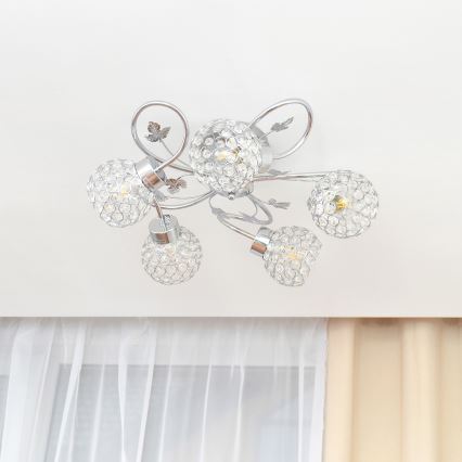 Plafonski luster SOPHIA 5xE27/15W/230V sjajni hrom/prozirno staklo