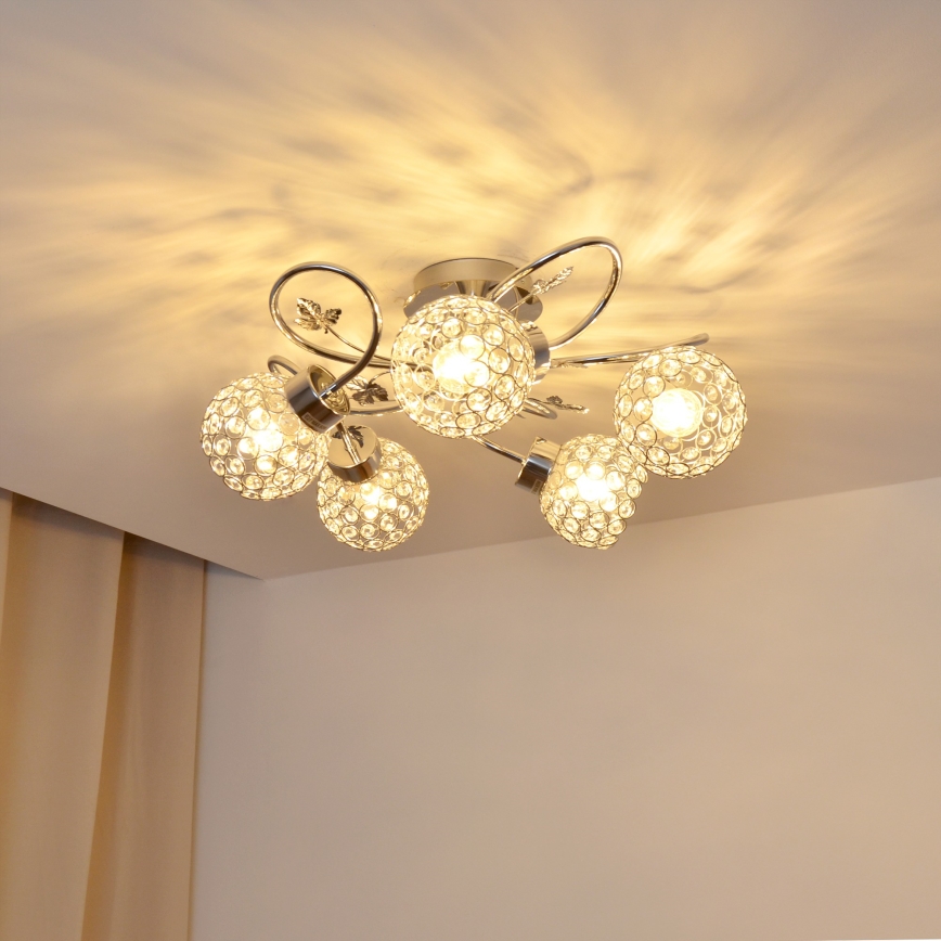 Plafonski luster SOPHIA 5xE27/15W/230V sjajni hrom/prozirno staklo