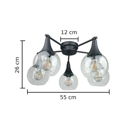 Plafonski luster STAR 5xE27/60W/230V crna/prozirna