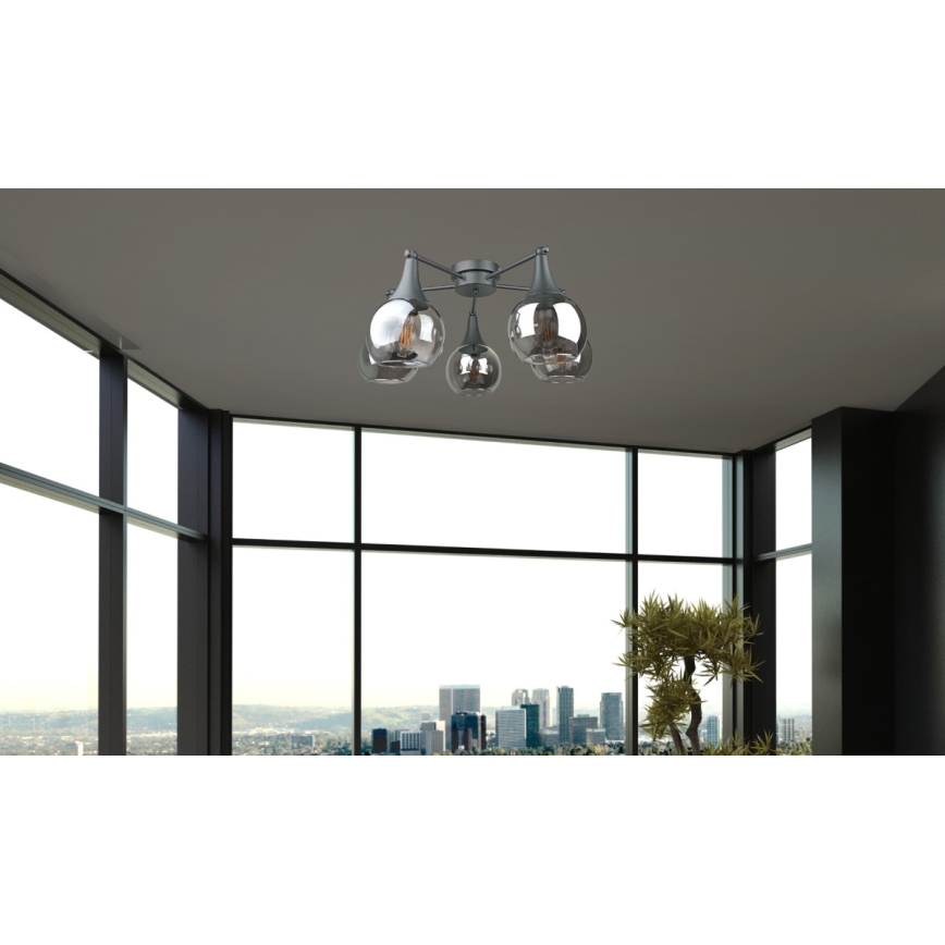 Plafonski luster STAR 5xE27/60W/230V crna/zadimljeno-crna
