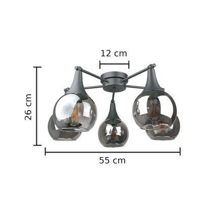 Plafonski luster STAR 5xE27/60W/230V crna/zadimljeno-crna