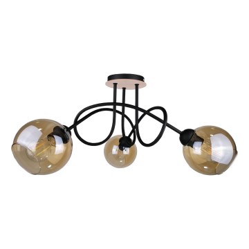 Plafonski luster VENUS WOOD 3xE27/60W/230V crna/dimljeno-smeđa