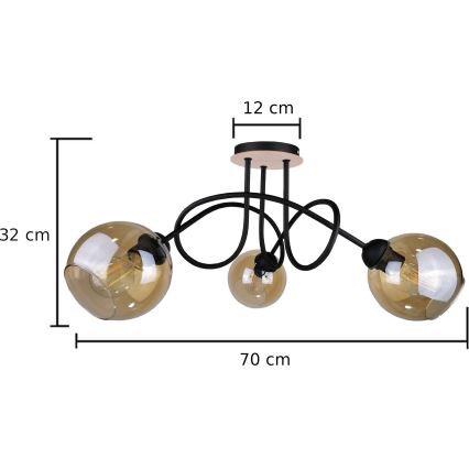 Plafonski luster VENUS WOOD 3xE27/60W/230V crna/dimljeno-smeđa