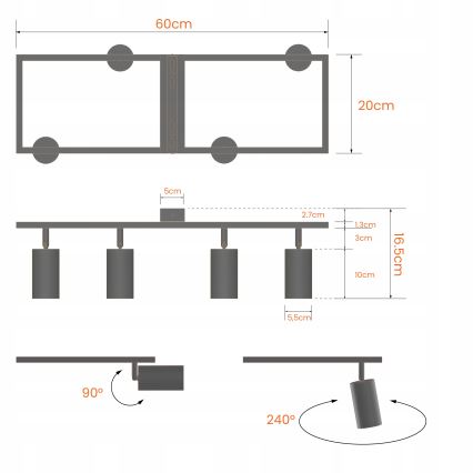 Plafonsko spot svetlo 4xGU10/30W/230V crno