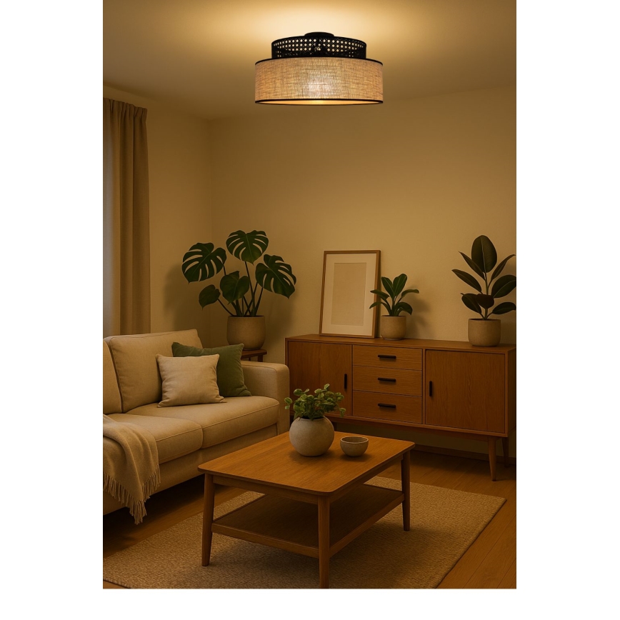 Plafonsko svetlo BOHO 1xE27/60W/230V prečnik 40 cm crna/ratan