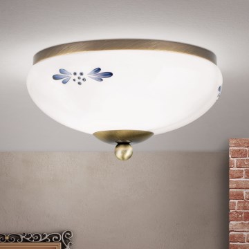 Plafonsko svetlo LANDHAUS 1xE27/60W/230V prečnika 21 cm bronza/bela/plava