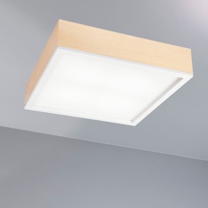 Plafonsko svetlo NATURAL SQUARE 4xE27/15W/230V 39x39 cm borovina/bela
