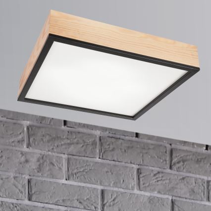 Plafonsko svetlo NATURAL SQUARE 4xE27/15W/230V 48x48 cm borovina/crna