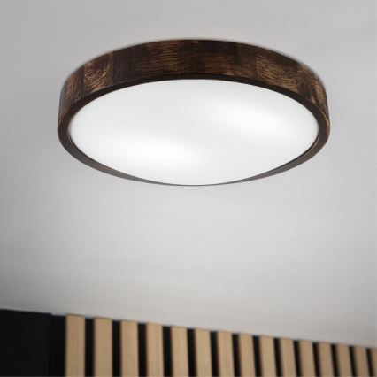 Plafonsko světlo OAK SMOKY SLIM 2xE27/15W/230V, prečnik 37 cm, hrast/tamno braon