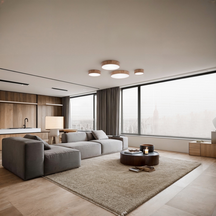 Plafonsko svetlo za kupatilo sa senzorom CLEO 3xE27/24W/230V, prečnika 37,5 cm, IP54, hrast