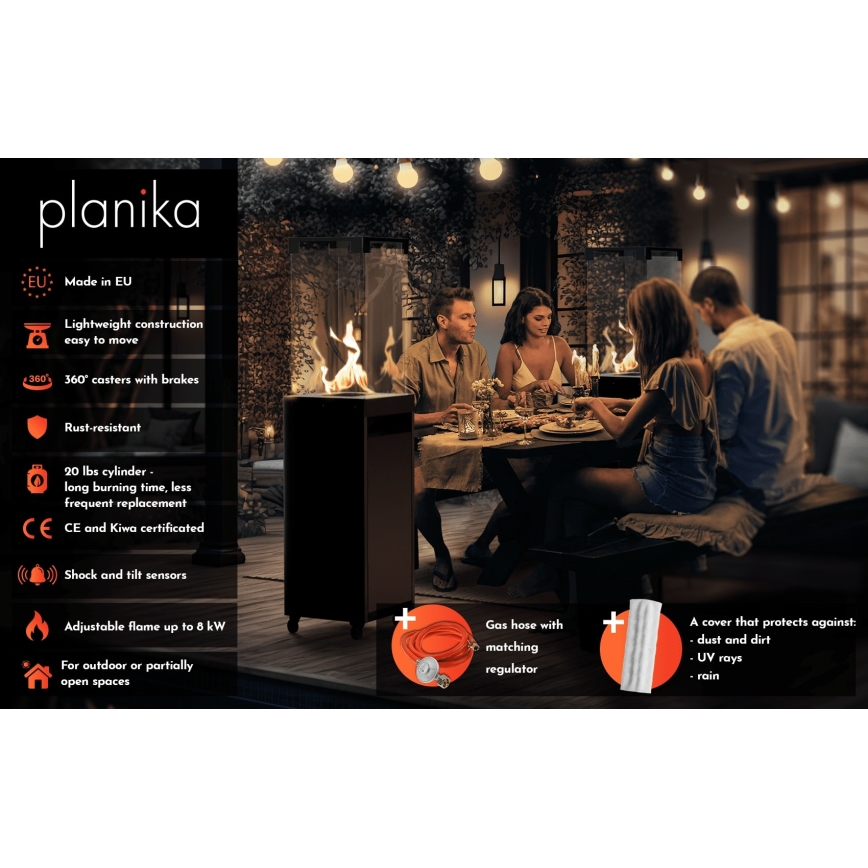 Planika - Spoljašnji kamin na gas 142x36 cm 8kW 1xAAA siva + zaštitna navlaka