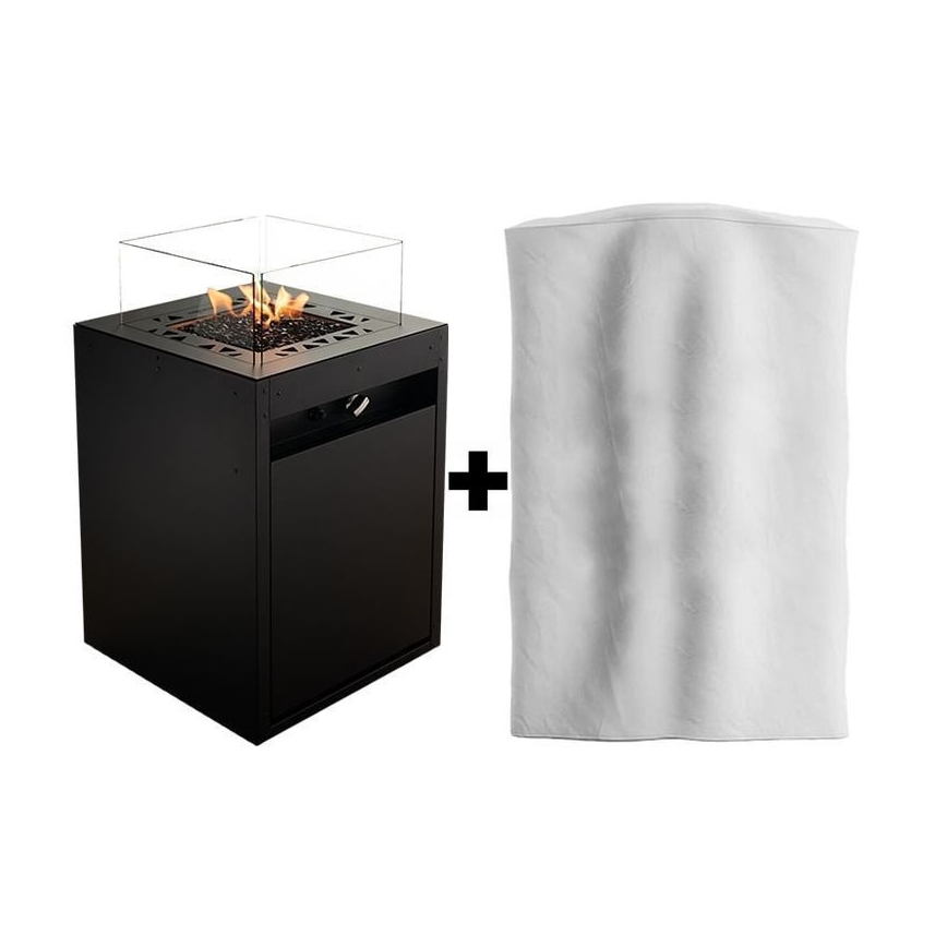 Planika - Spoljašnji gasni kamin 79,7x48 cm 10kW 1xAAA crna + zaštitni pokrivač