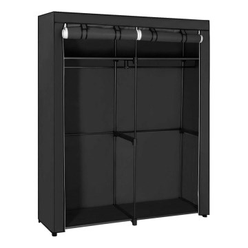 Platneni ormar za odlaganje sa policama i garderobnom šipkom MATIS 140x174 cm, crne boje