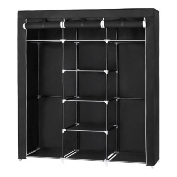 Platneni ormar za odlaganje sa policama i garderobnom šipkom MATIS 150x175 cm crni