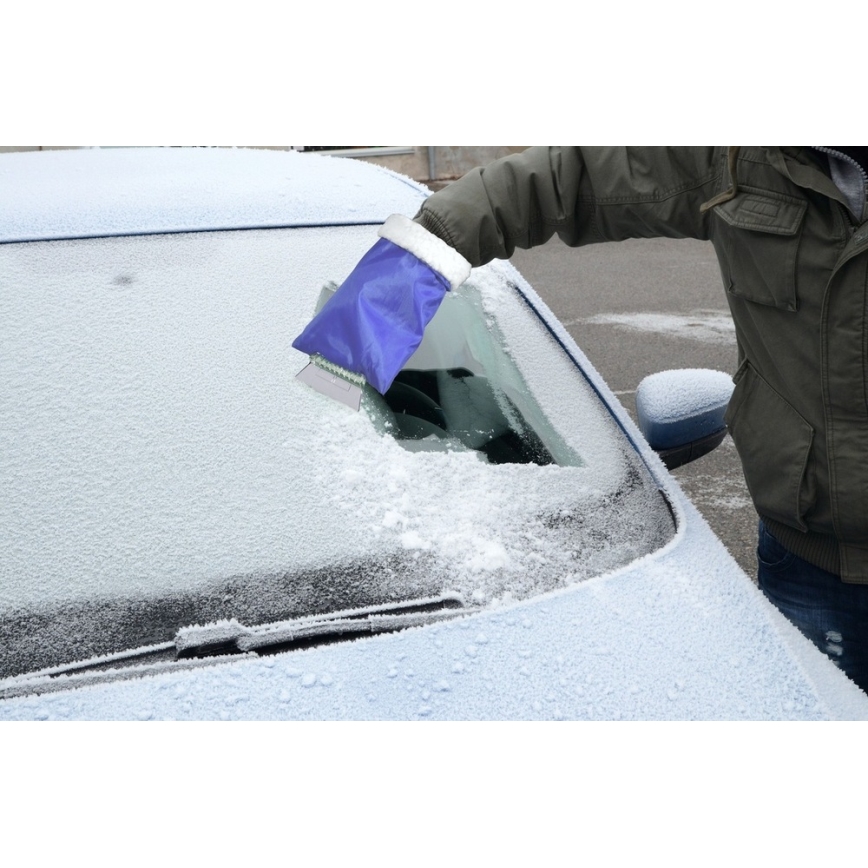 Plavi strugač leda za auto sa rukavicom