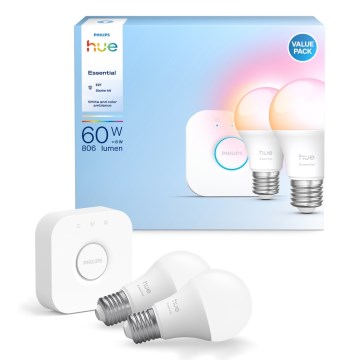 Početni komplet Philips Hue White And Color Ambiance Essential 2xE27/8W/230V 2200-6500K + uređaj za povezivanje