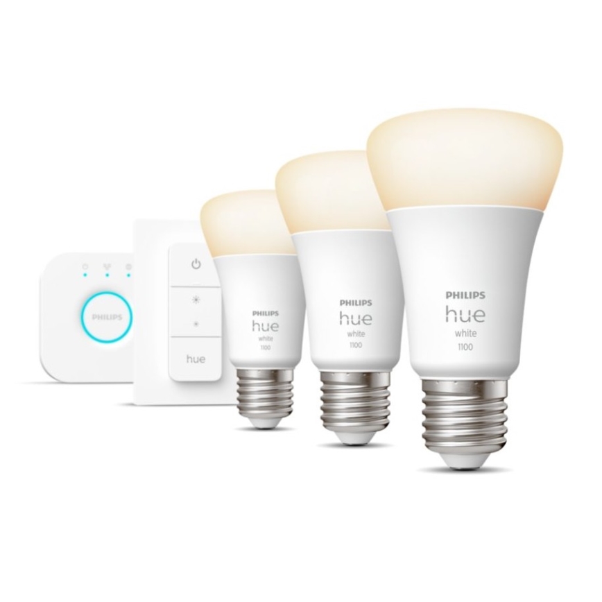 Početni paket Philips Hue WHITE 3xE27/9,5W 2700K + Hue bridge i prigušiva