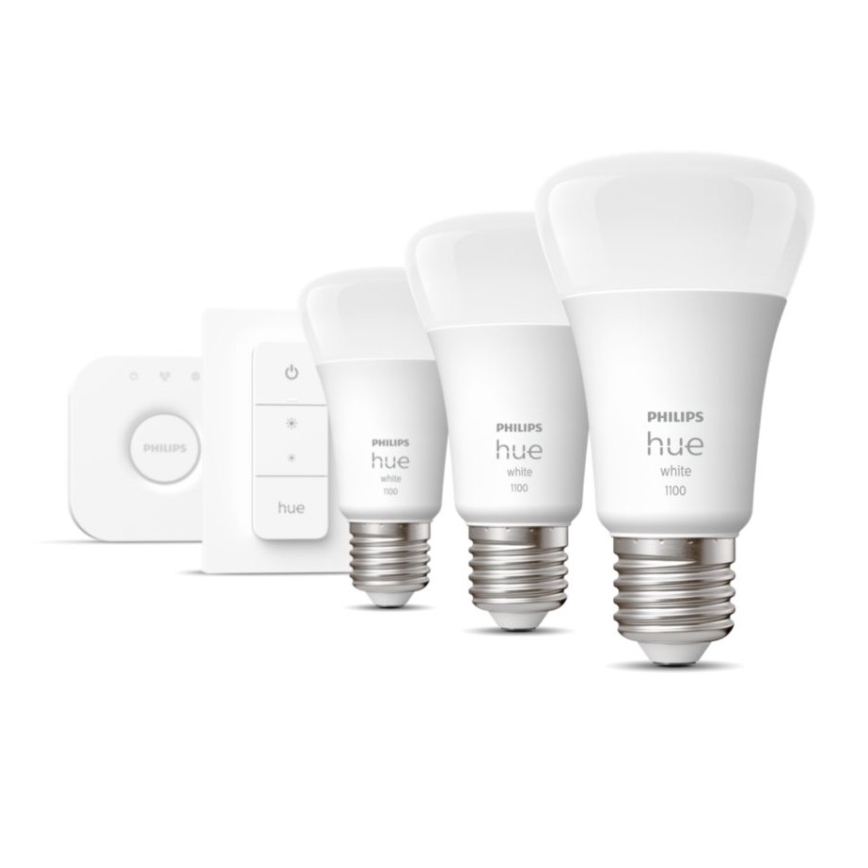 Početni paket Philips Hue WHITE 3xE27/9,5W 2700K + Hue bridge i prigušiva