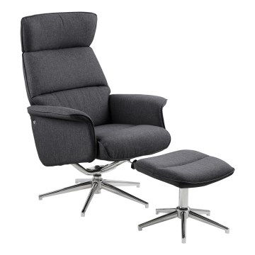Podesiva fotelja sa tabureom DELIA tamnosiva