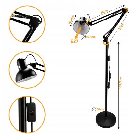 Podna lampa 1xE27/40W/230V crna