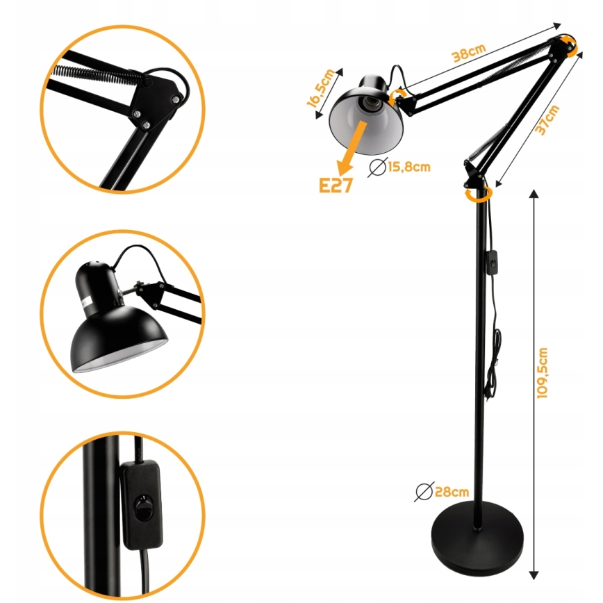 Podna lampa 1xE27/40W/230V crna