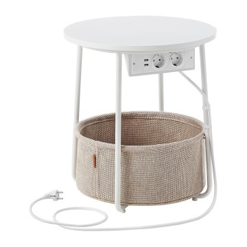 Pomoćni stočić sa ugrađenim fiokama i USB portovima NOIRA 45 cm bež/bela
