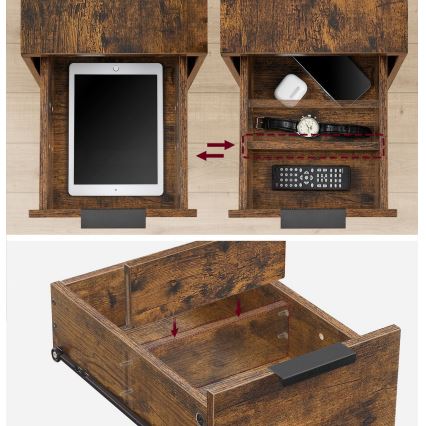 Pomoćni stolić sa ugrađenim utičnicama i USB priključcima ROD braon/crna